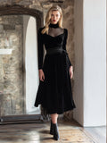 Elegant And Classic Mesh Collar Black Velvet Maxi Dress