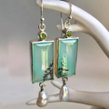 Elegant Pearl Earrings with Sparkling Green Enamel