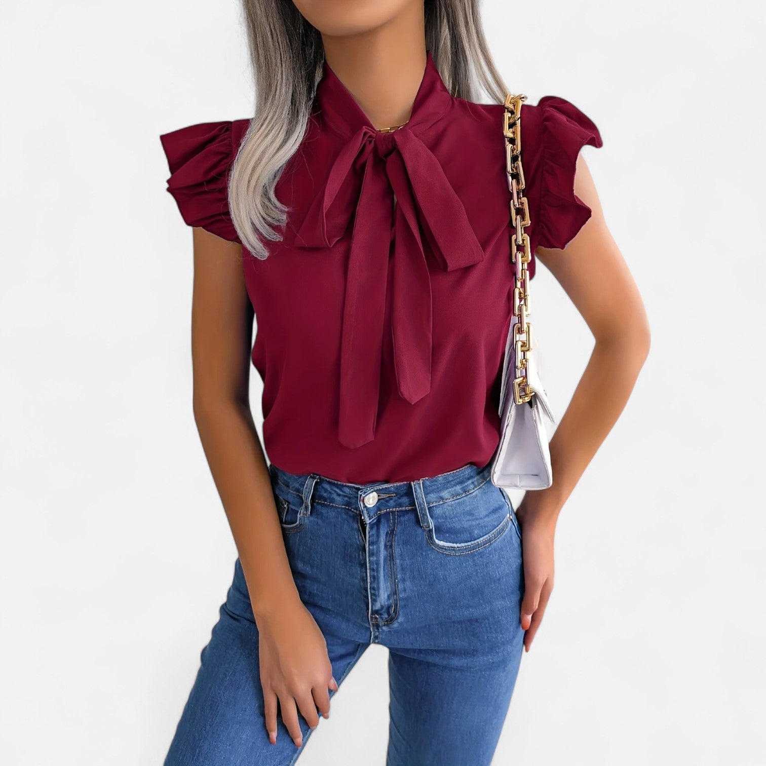Dorevelle Opaca Collo Donna – Top in Chiffon con Nastrino Senza Maniche