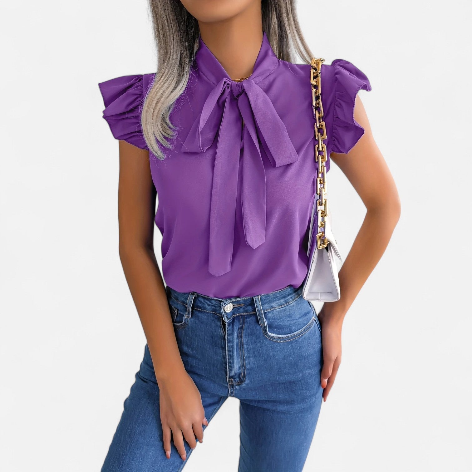 Dorevelle Opaca Collo Donna – Top in Chiffon con Nastrino Senza Maniche