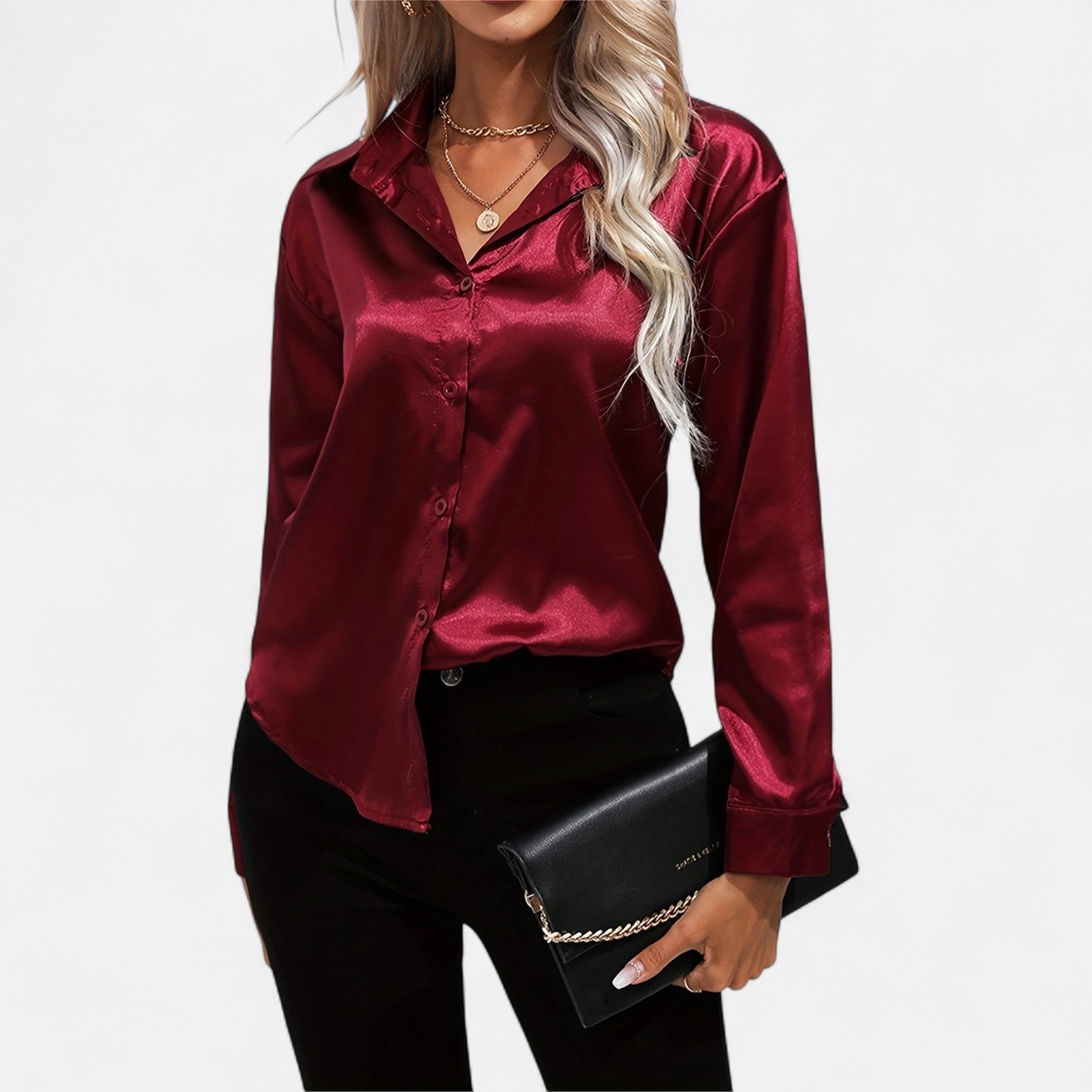 Dorevelle Women's Elegant Satin Shirt with Heritage Collar for a Classic Stylish Look