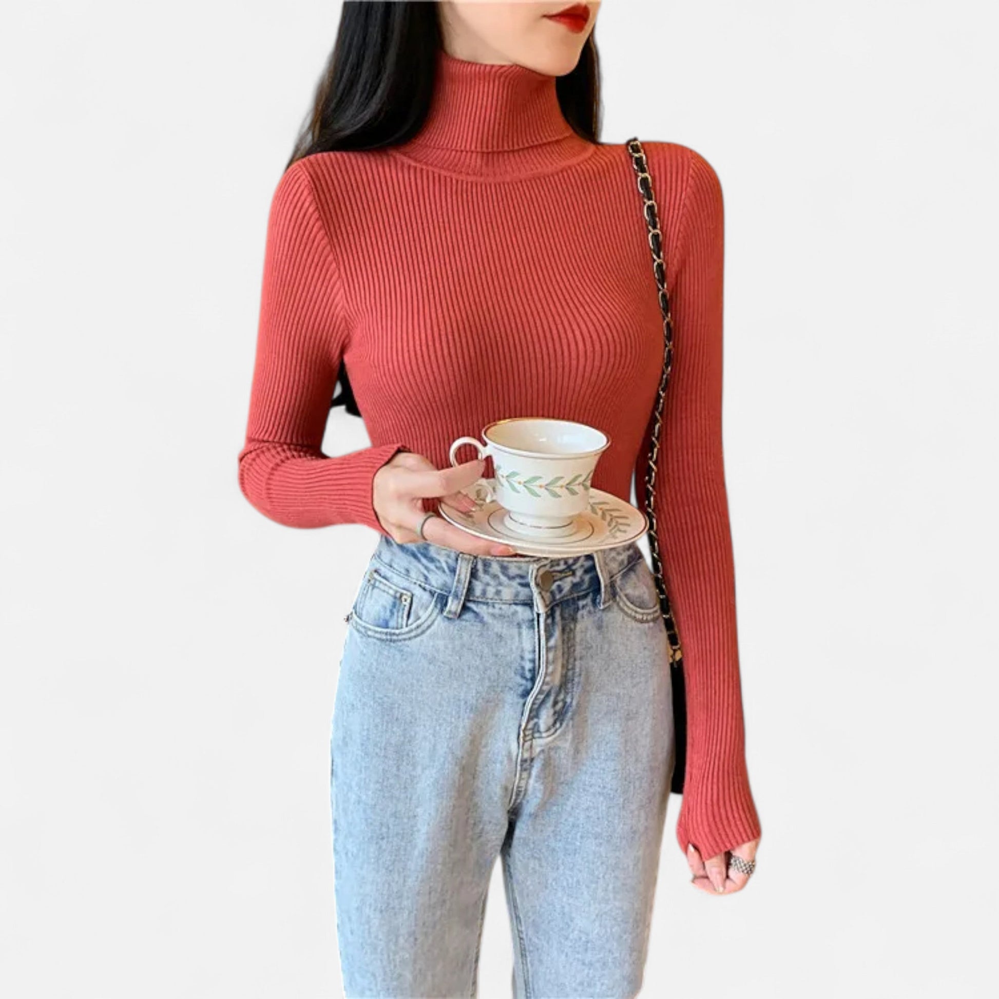 Dorevelle | Women’s Cozy Ribbed Turtleneck – Stylish Foldover Winter Elegance