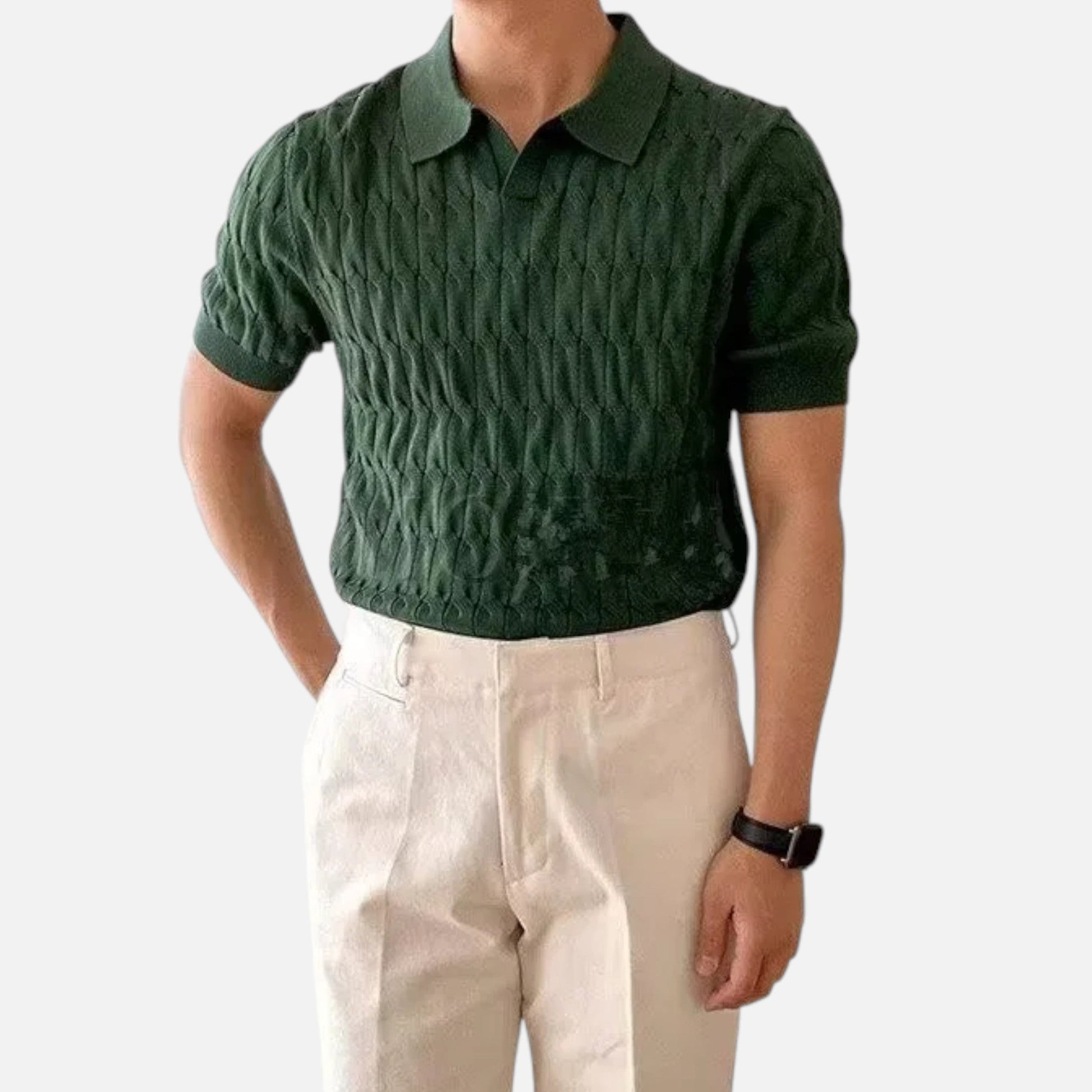 Dorevelle | Herren Strick-Polohemd mit Jacquard-V-Ausschnitt – Elegante Vielseitigkeit