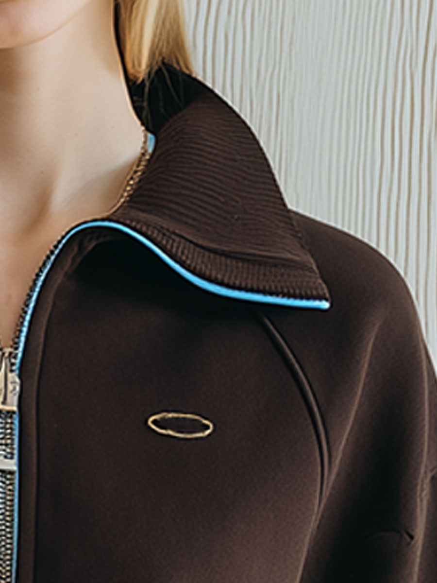 Casual Loose Brown Half-Zip Sweatshirt Mini Dress