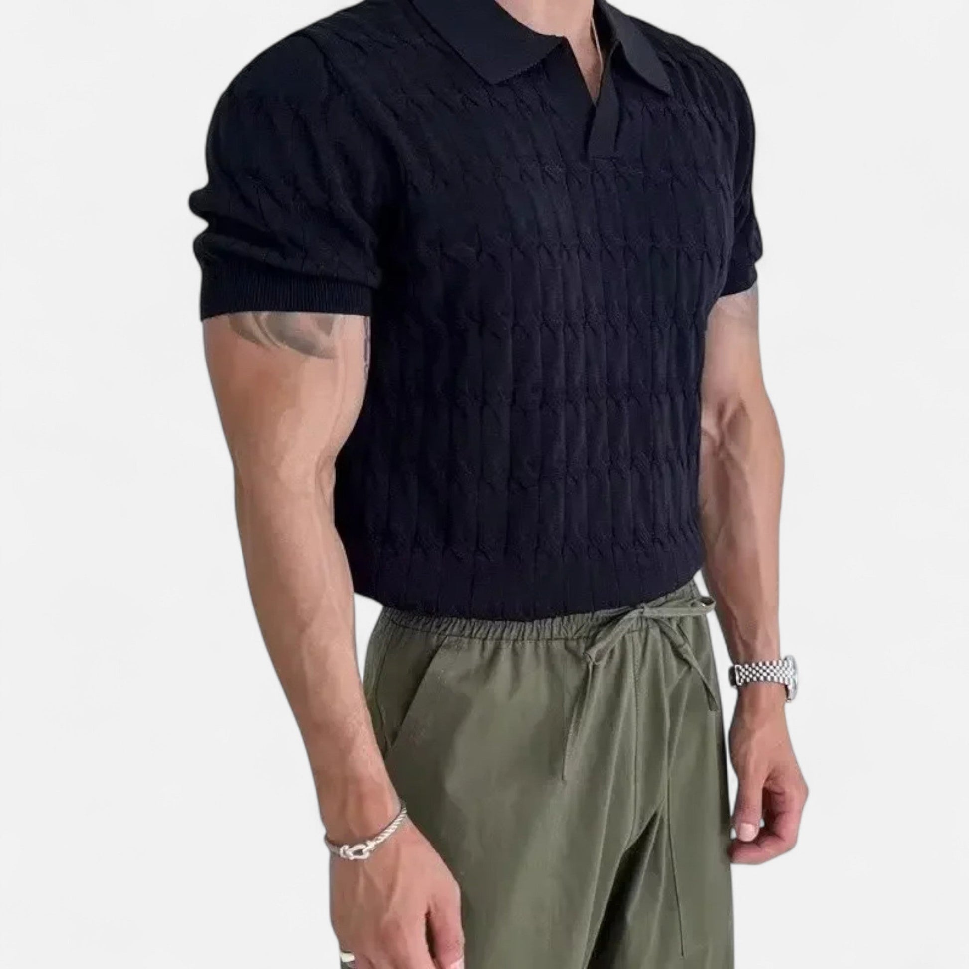 Dorevelle | Herren Strick-Polohemd mit Jacquard-V-Ausschnitt – Elegante Vielseitigkeit