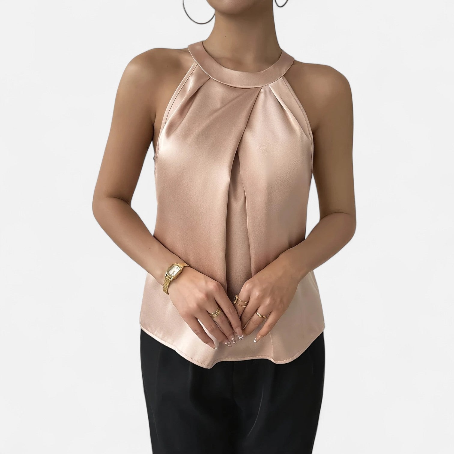Dorevelle | Elegant Satin Blouse for Women – Pleated Halter Design
