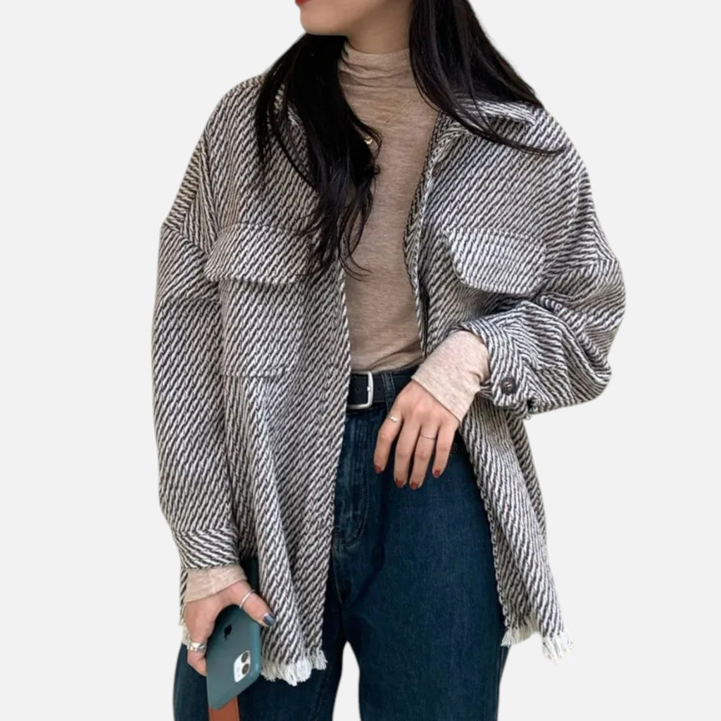 Dorevelle Damen Wolljacke – Elegante Karomuster-Polo-Kragen für einen stilvollen Look