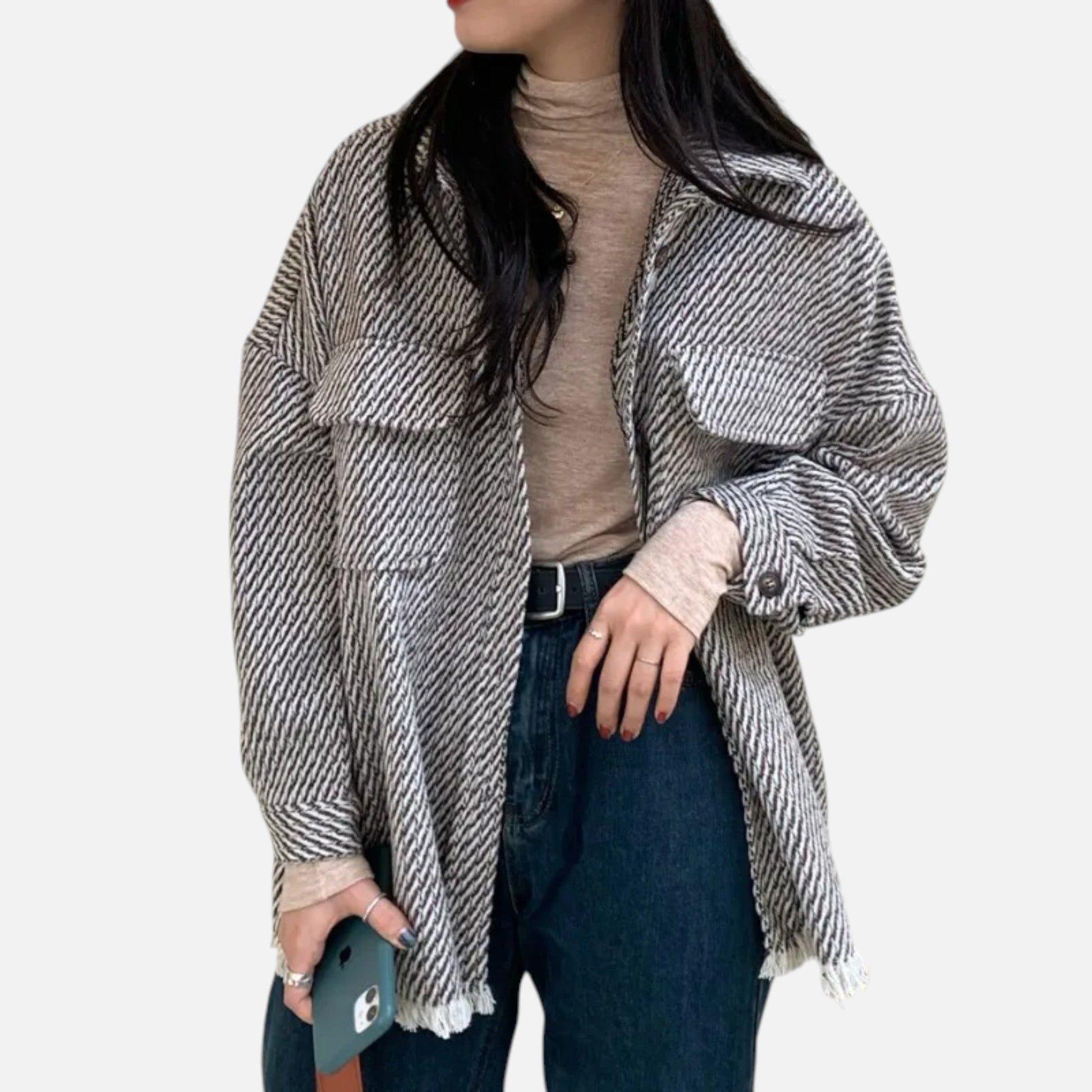 Dorevelle Damen Wolljacke – Elegante Karomuster-Polo-Kragen für einen stilvollen Look