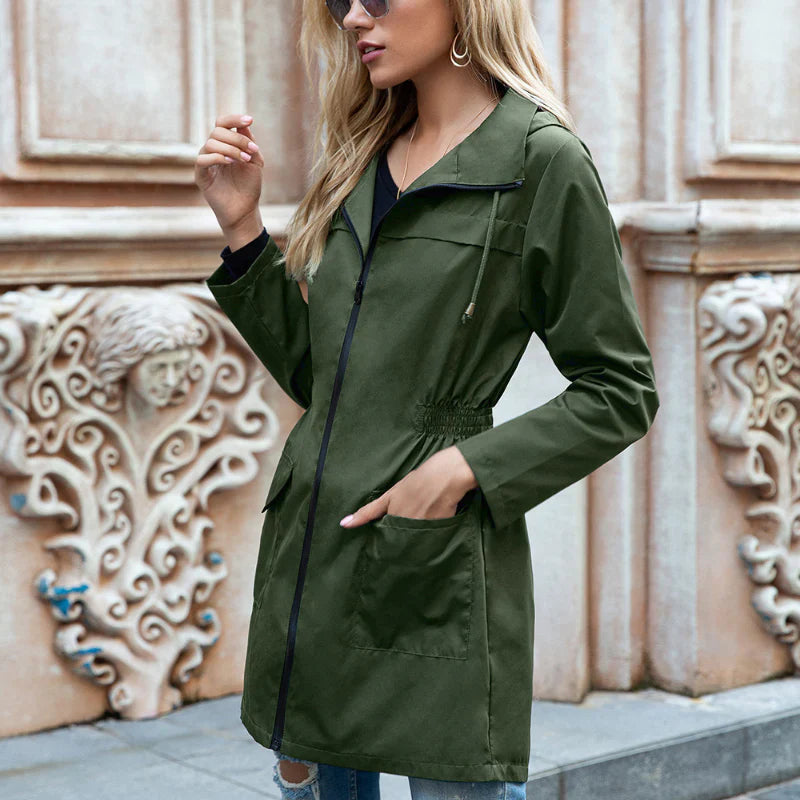 Bella - Stylish long raincoat with hood for women