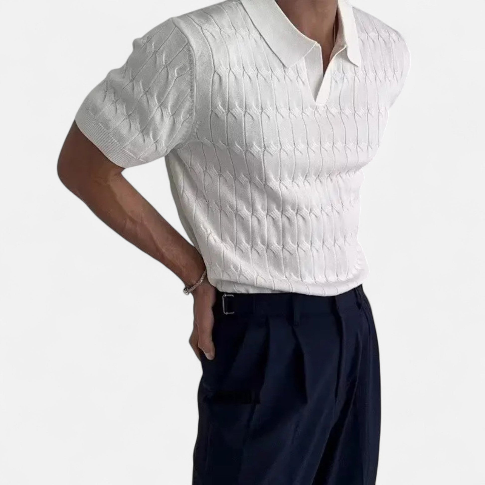 Dorevelle | Herren Strick-Polohemd mit Jacquard-V-Ausschnitt – Elegante Vielseitigkeit