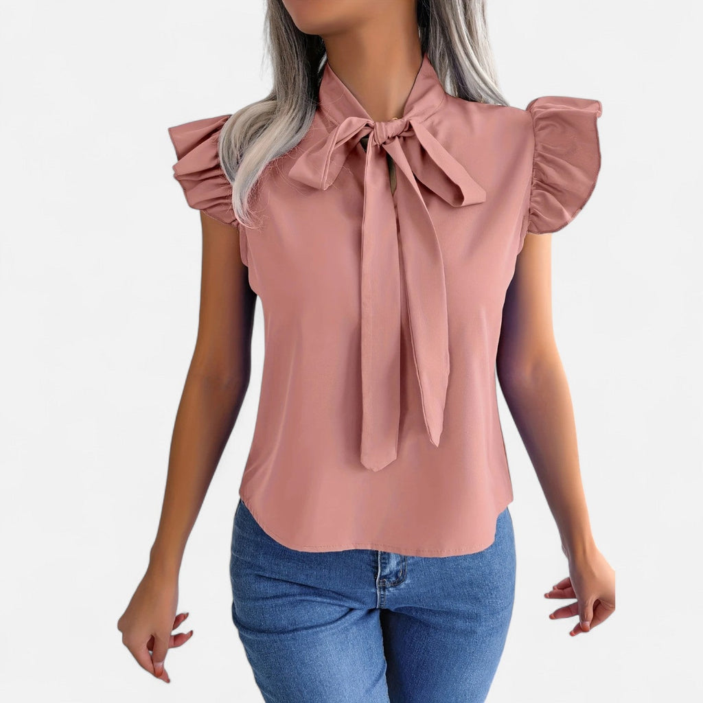 Dorevelle Opaca Collo Donna – Top in Chiffon con Nastrino Senza Maniche