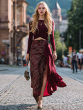 Casual Retro Red Plaid Patchwork Skirt