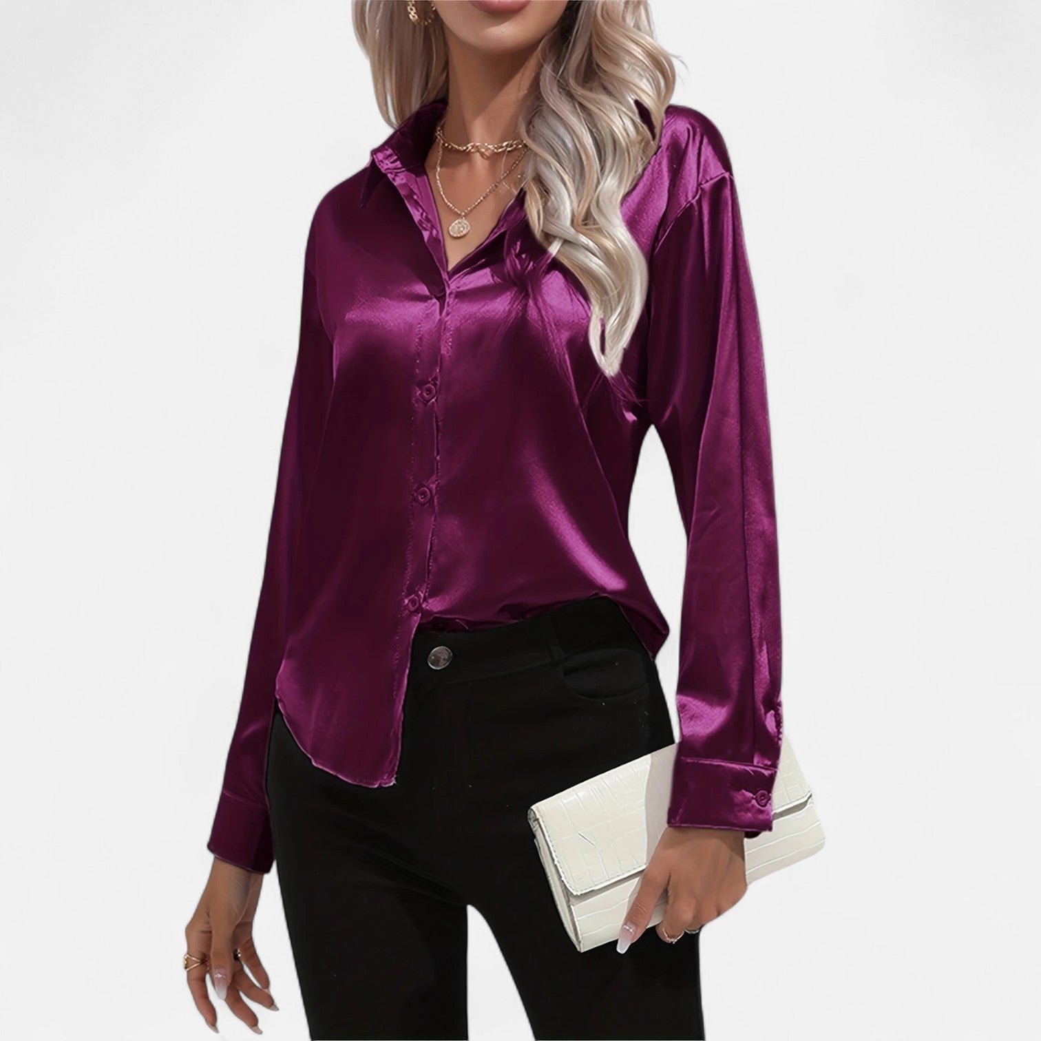 Dorevelle Women's Elegant Satin Shirt with Heritage Collar for a Classic Stylish Look