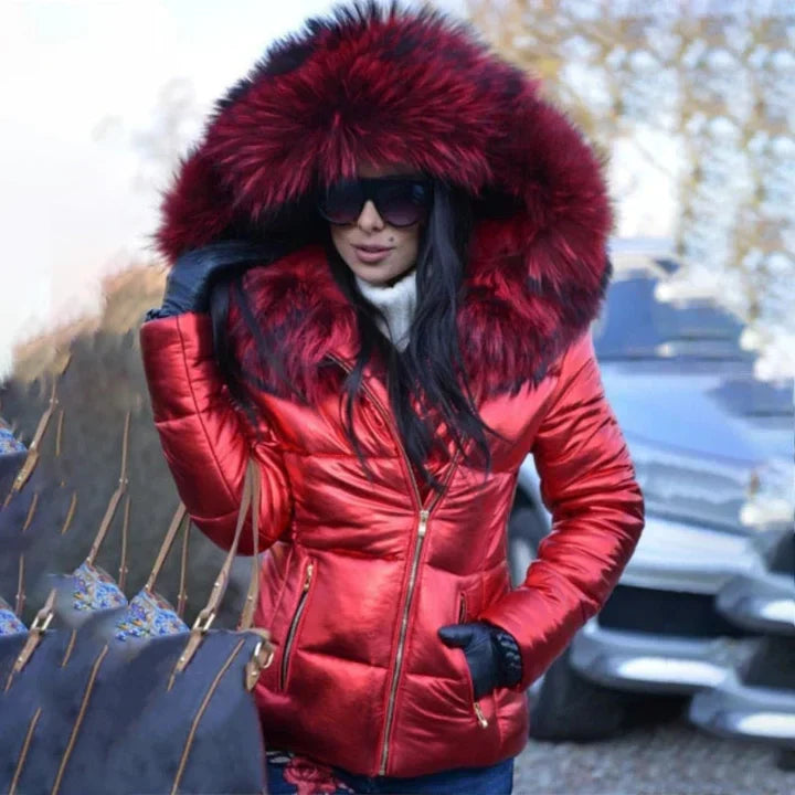 Christina – Stylish coat with cozy faux fur lining on hood and collar