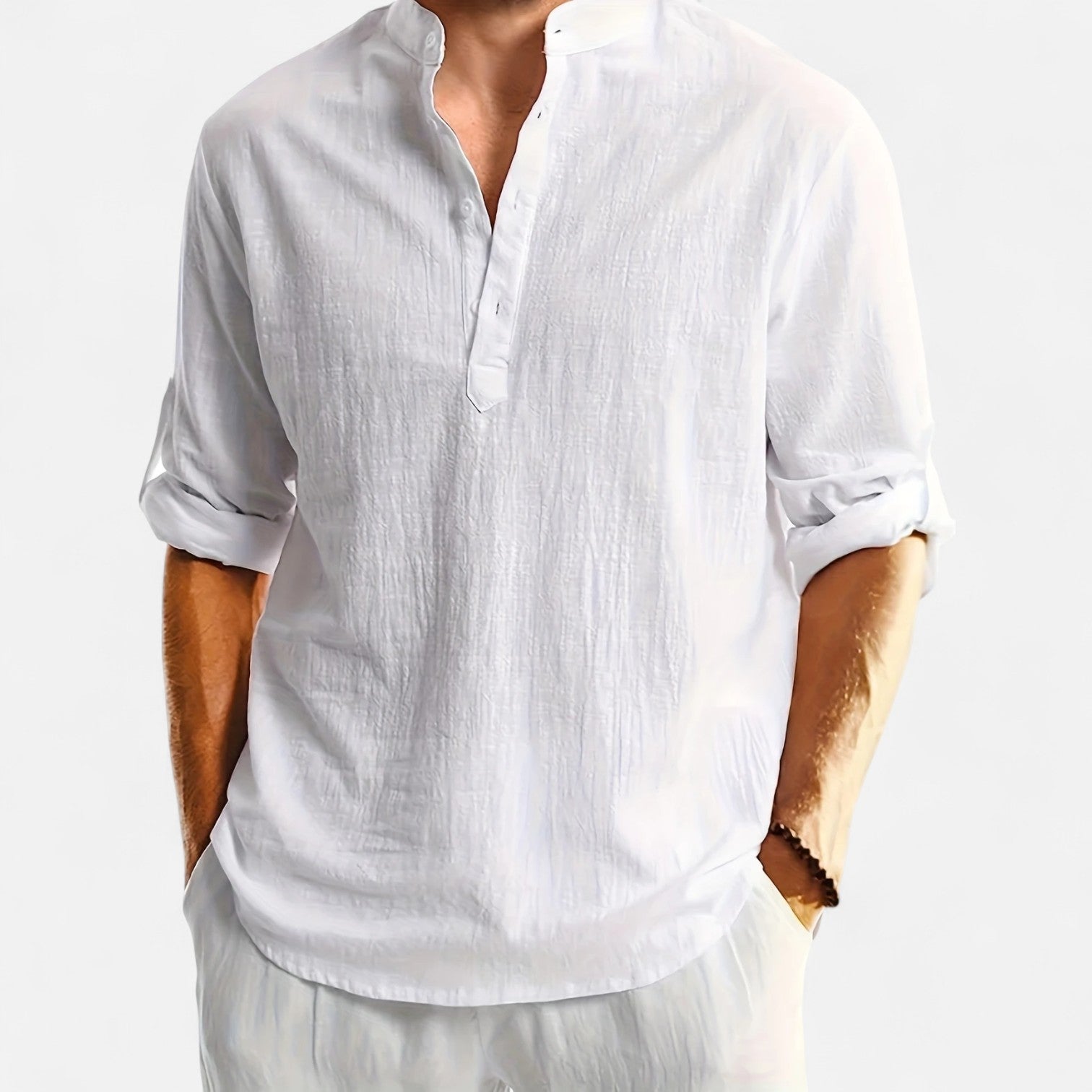 Dorevelle Men’s Linen Henley Shirt with Heritage Collarless Design for a Classic and Stylish Look