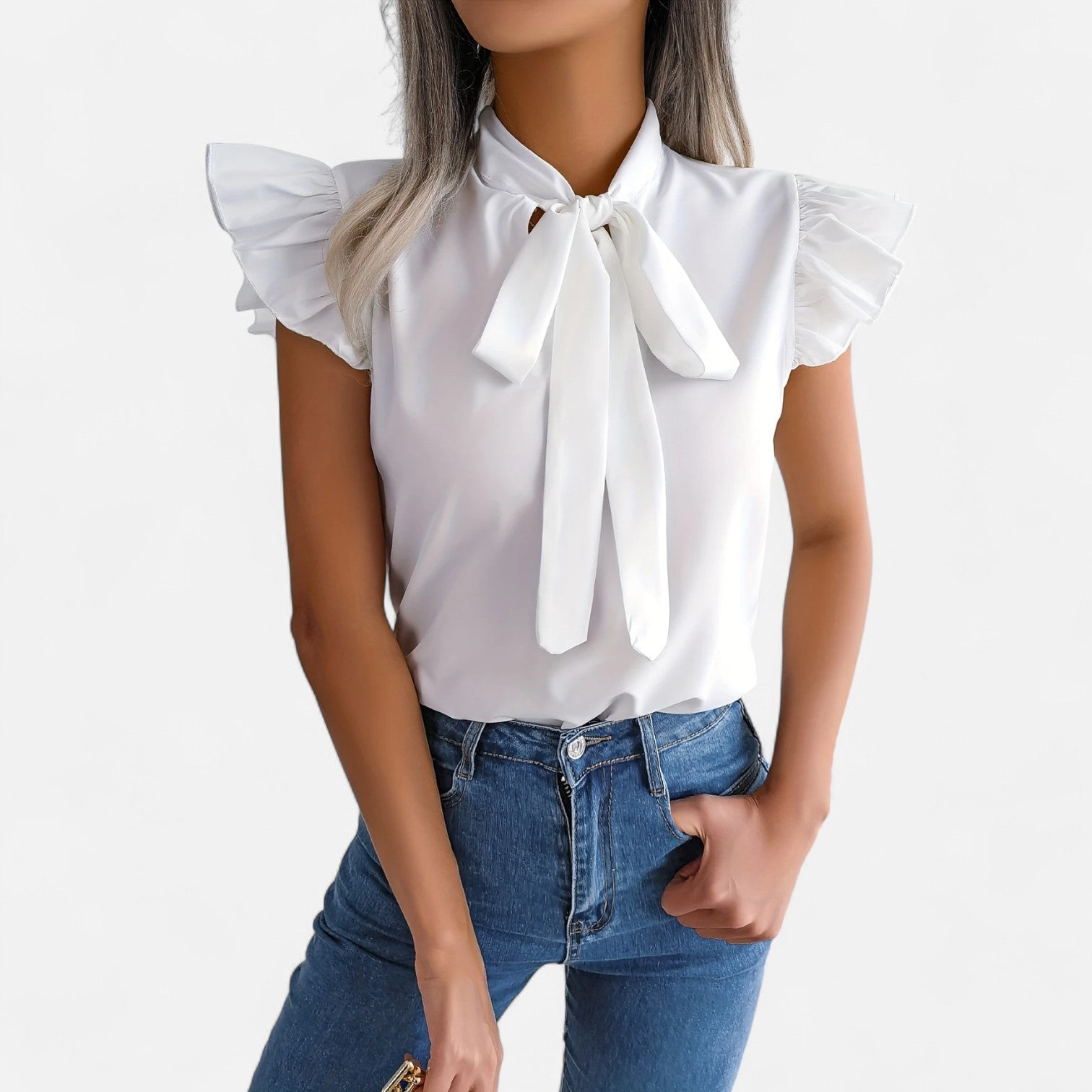 Dorevelle Opaca Collo Donna – Top in Chiffon con Nastrino Senza Maniche
