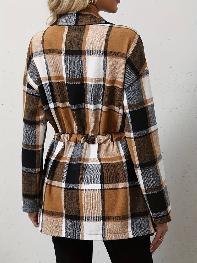 Ashley – Elegant Plaid Long Sleeve Coat for Style-Conscious Ladies