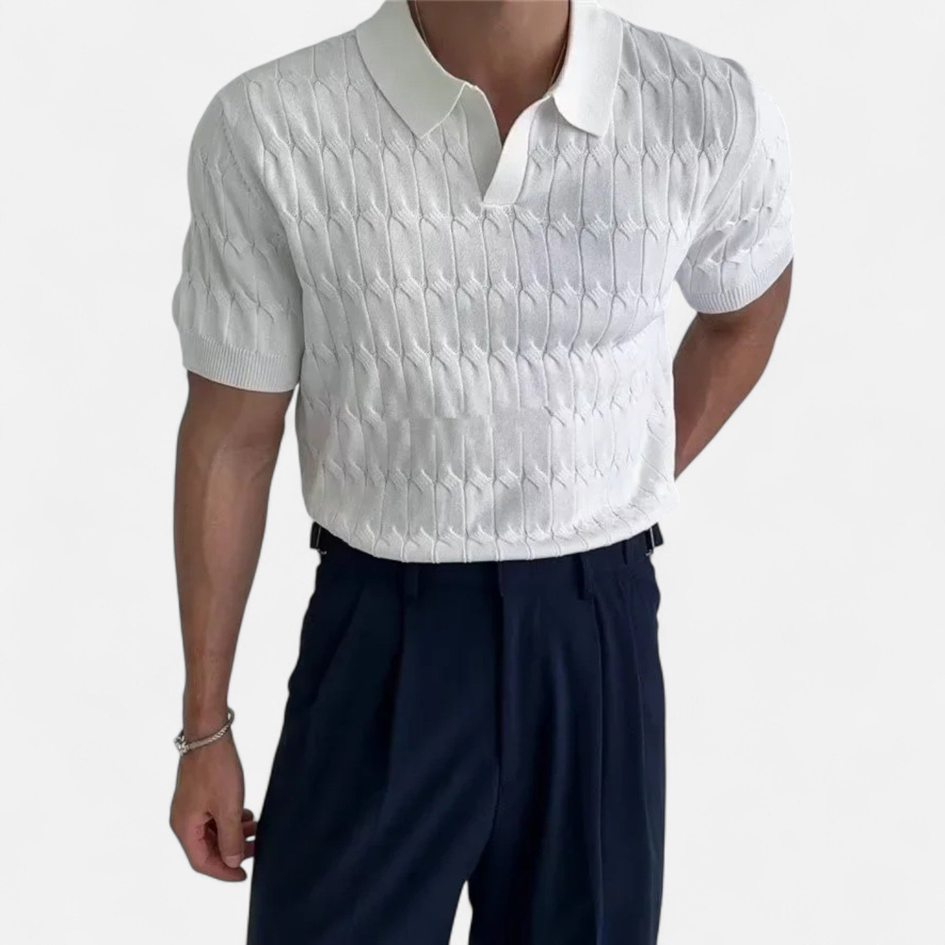 Dorevelle | Herren Strick-Polohemd mit Jacquard-V-Ausschnitt – Elegante Vielseitigkeit