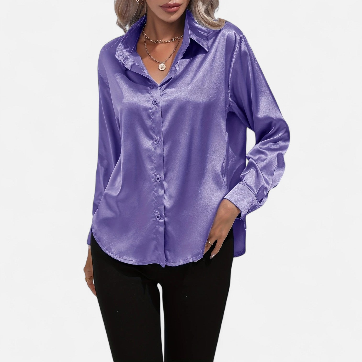 Dorevelle Women's Elegant Satin Shirt with Heritage Collar for a Classic Stylish Look