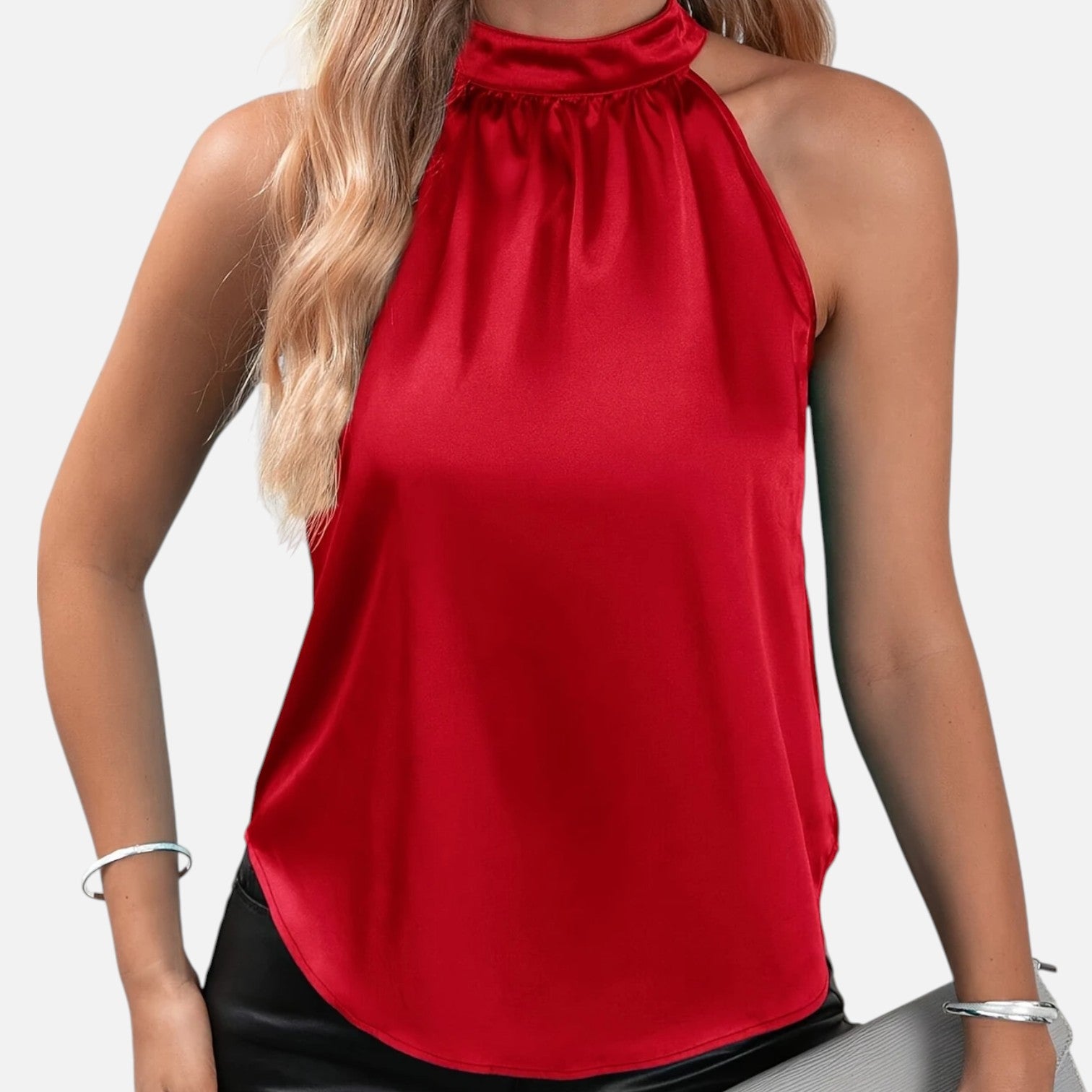 Dorevelle Women's Elegant Riviera Satin Halter Blouse – Timeless Style