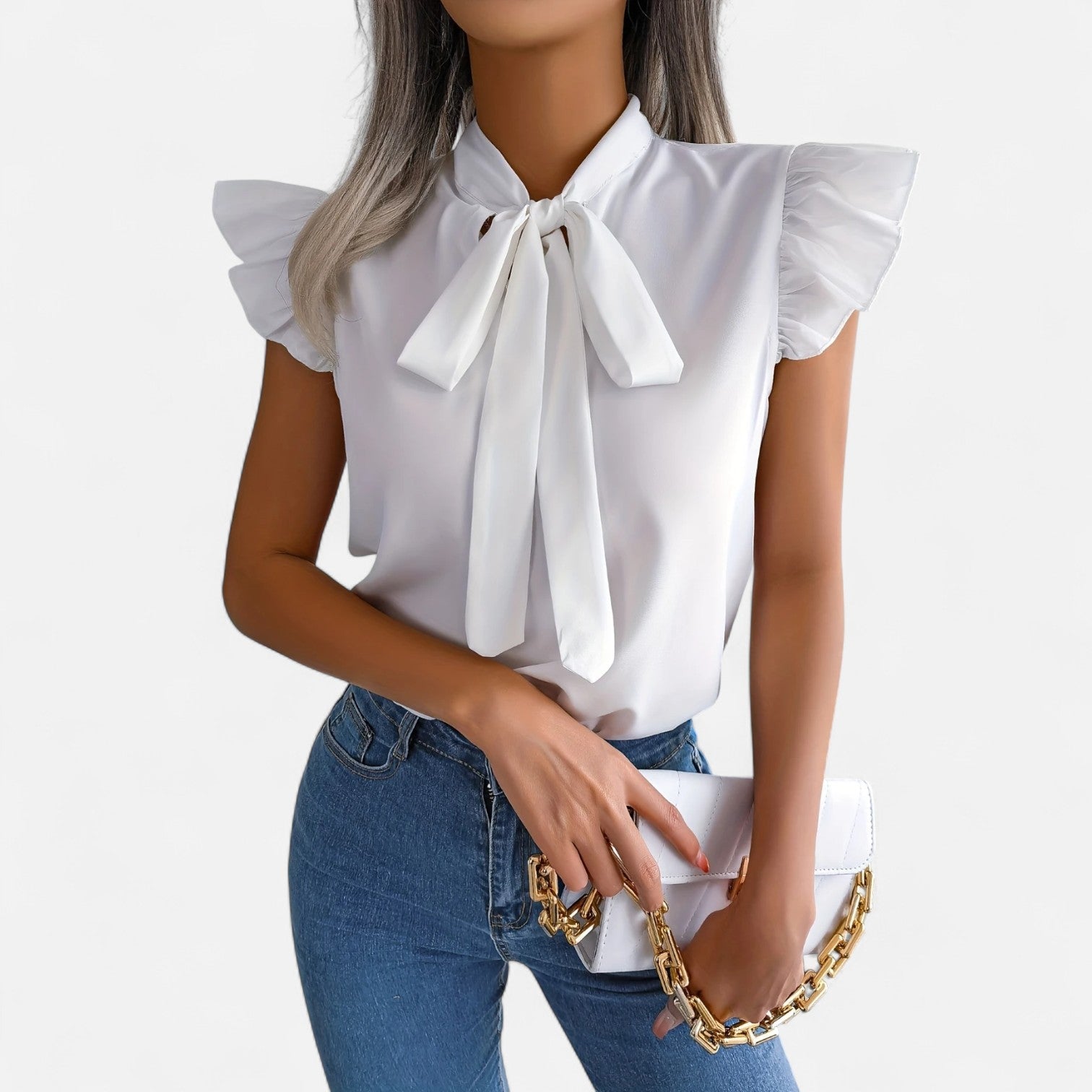 Dorevelle Opaca Collo Donna – Top in Chiffon con Nastrino Senza Maniche