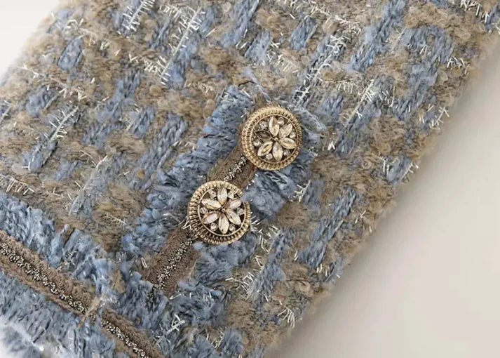 Elegant tweed jackets with fringes, button details, and practical pockets – stylish for women