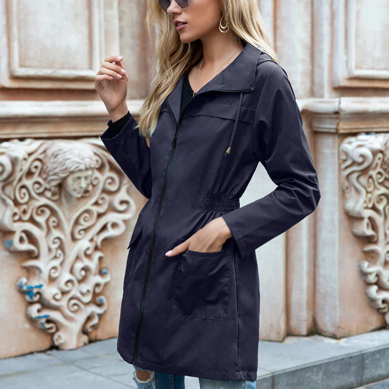 Bella - Stylish long raincoat with hood for women