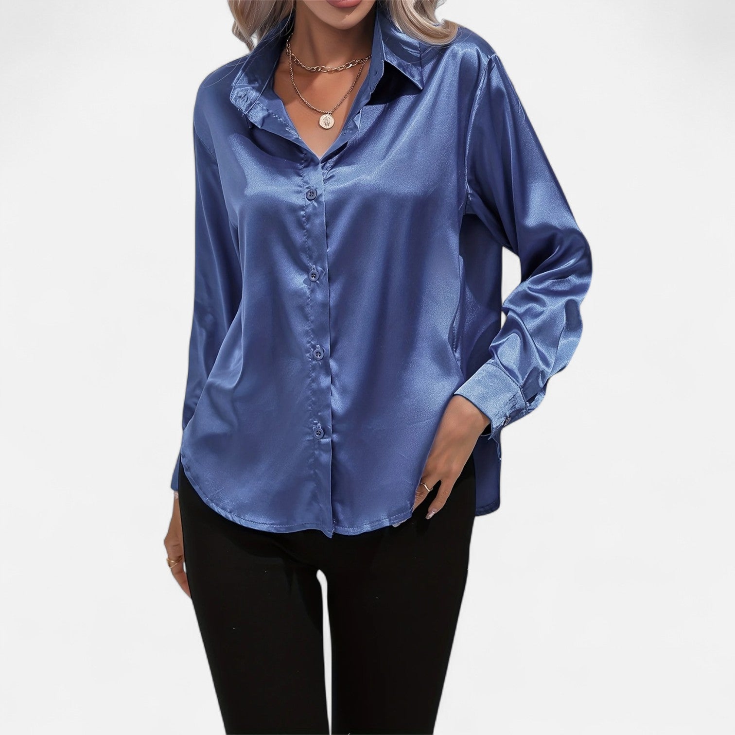 Dorevelle Women's Elegant Satin Shirt with Heritage Collar for a Classic Stylish Look