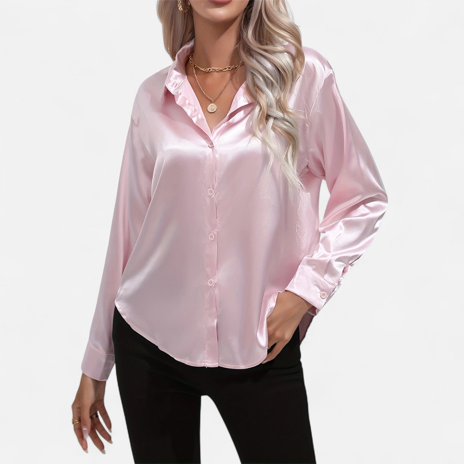 Dorevelle Women's Elegant Satin Shirt with Heritage Collar for a Classic Stylish Look