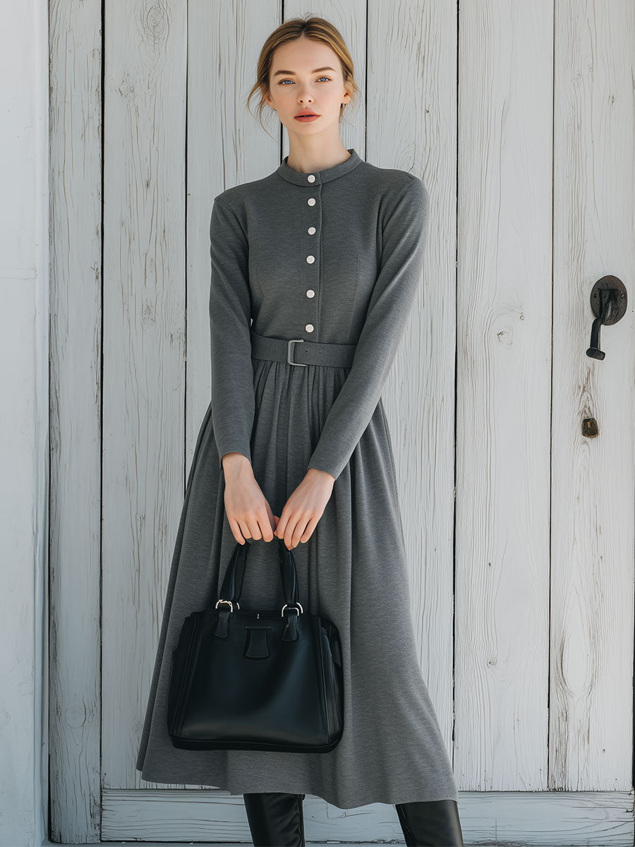 Casual And Comfortable Loose Gray Midi Dress