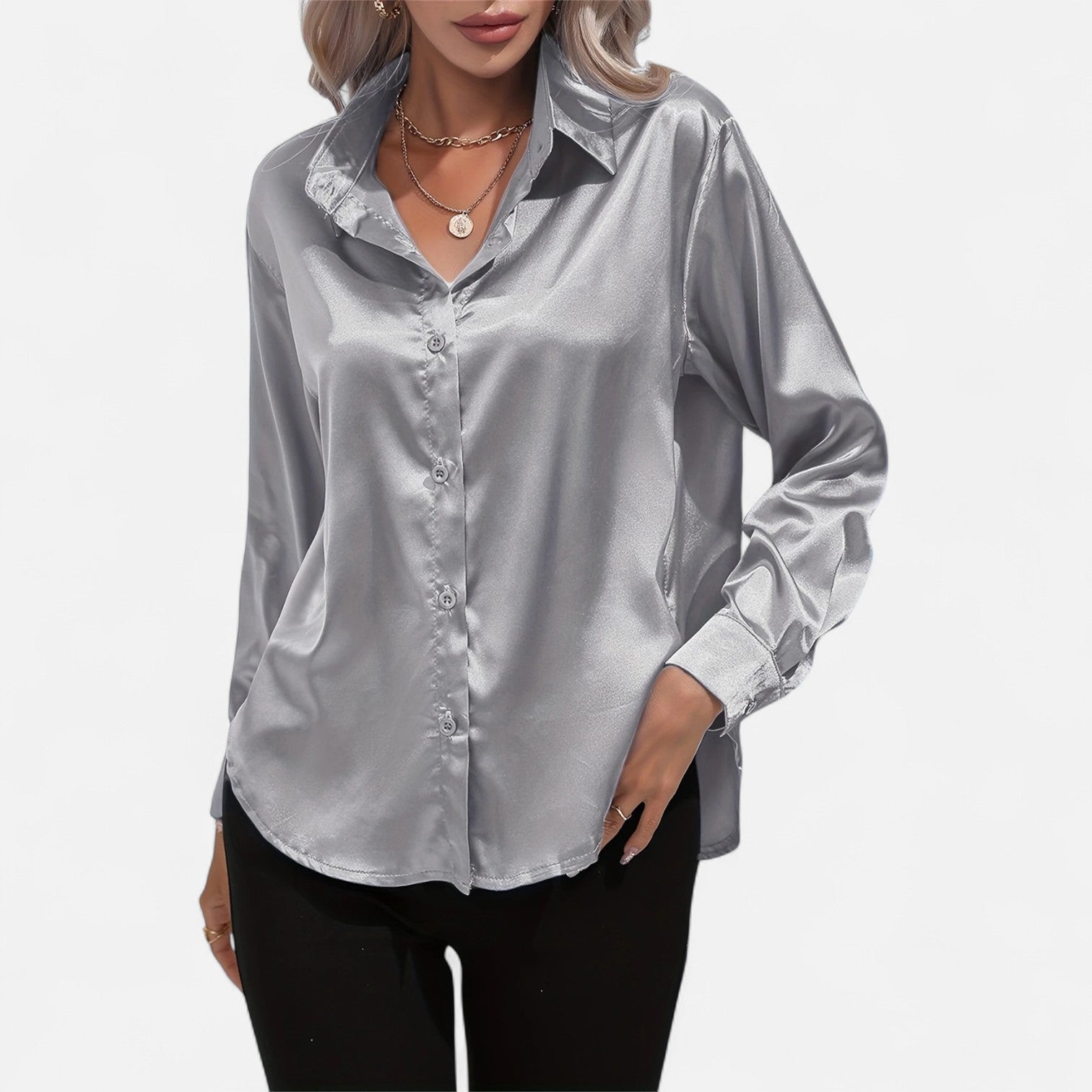 Dorevelle Women's Elegant Satin Shirt with Heritage Collar for a Classic Stylish Look