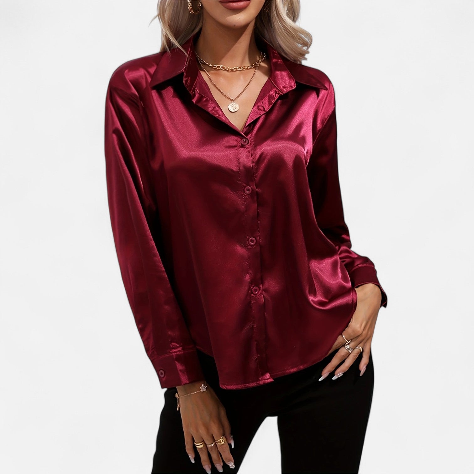 Dorevelle Women's Elegant Satin Shirt with Heritage Collar for a Classic Stylish Look