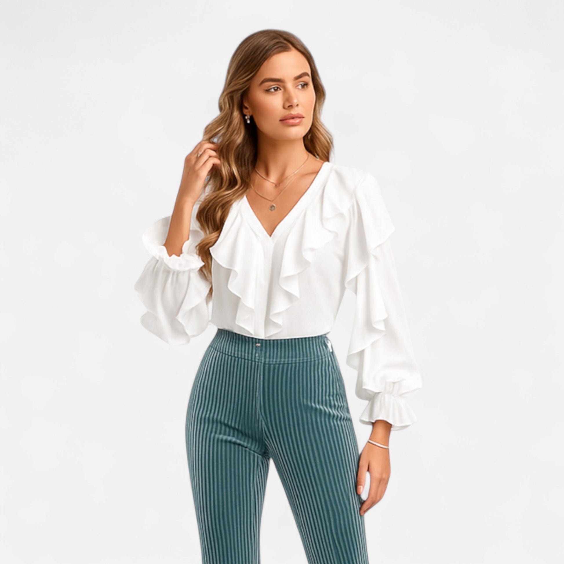 Dorevelle | Damen V-Ausschnitt Rüschentop – Eleganter Volant-Design
