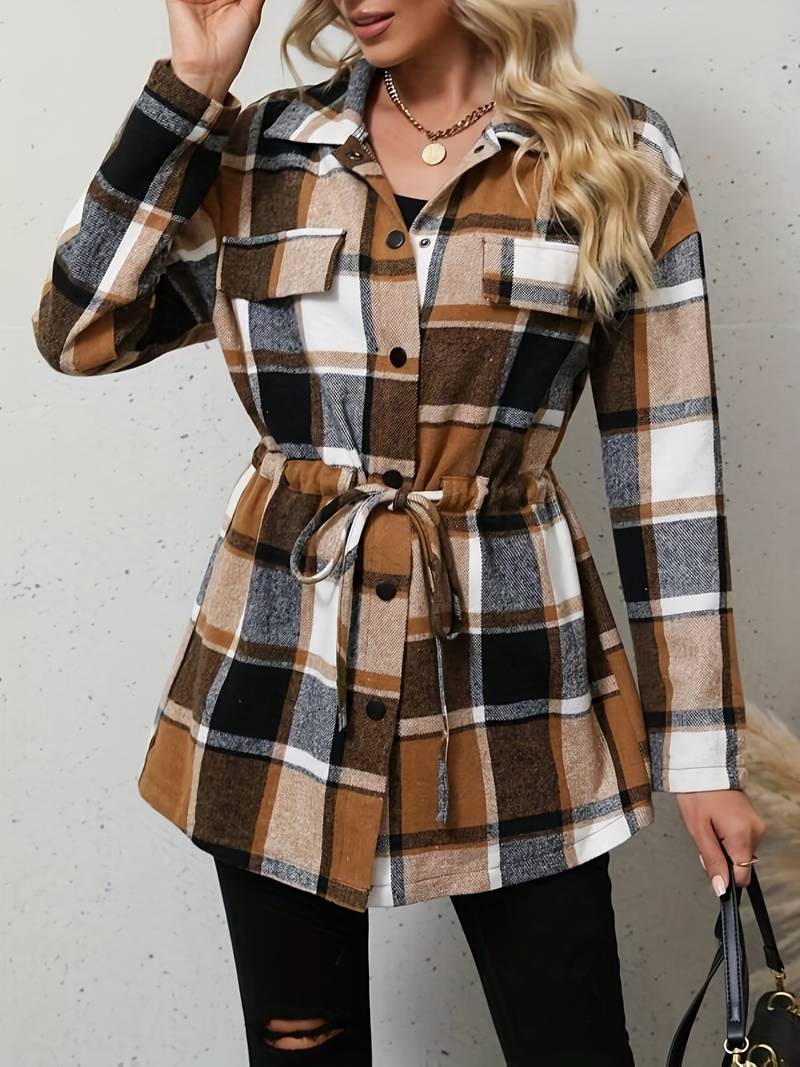 Ashley – Elegant Plaid Long Sleeve Coat for Style-Conscious Ladies