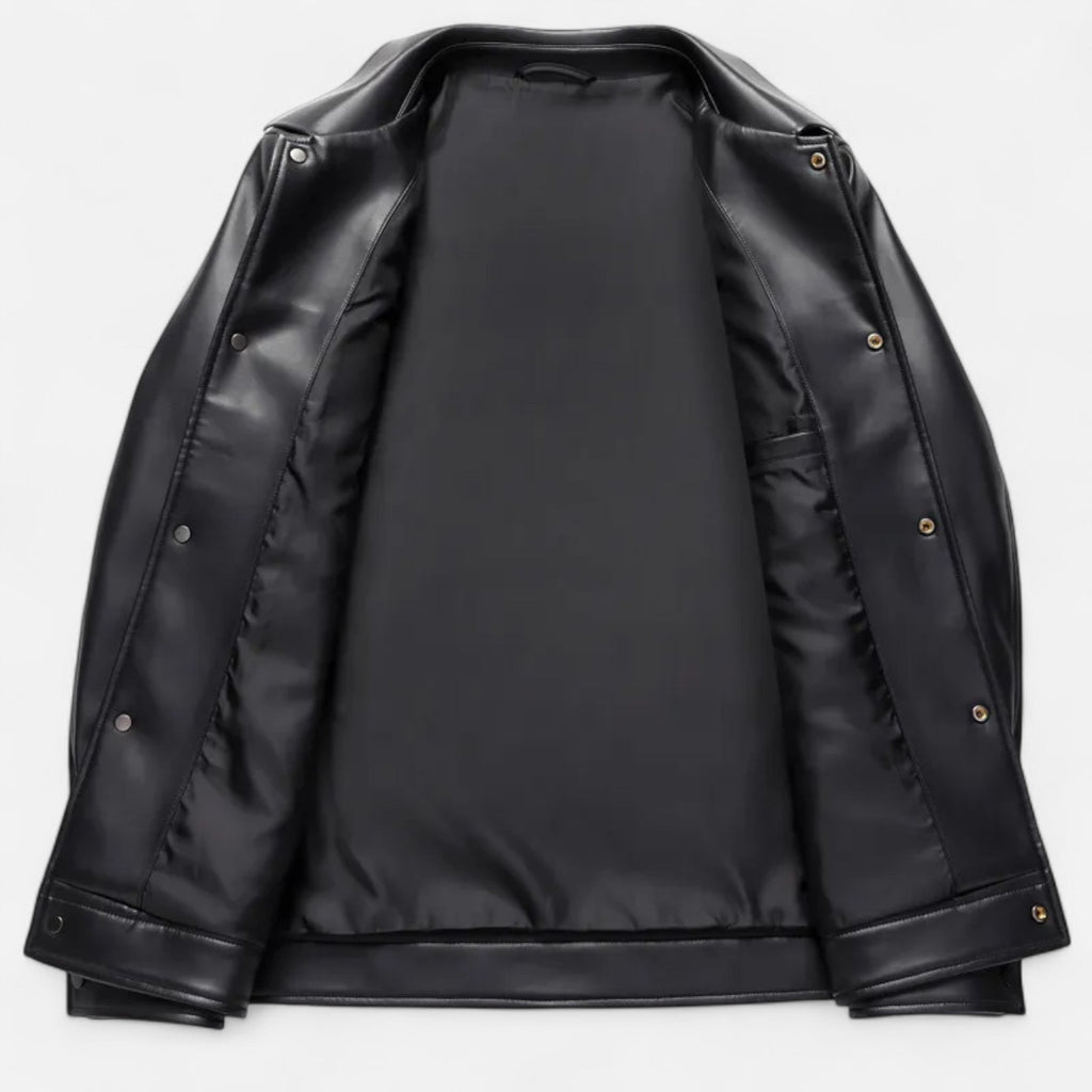 Dorevelle | Men’s Polo Leather Coat – Classic Straight-Hem Design