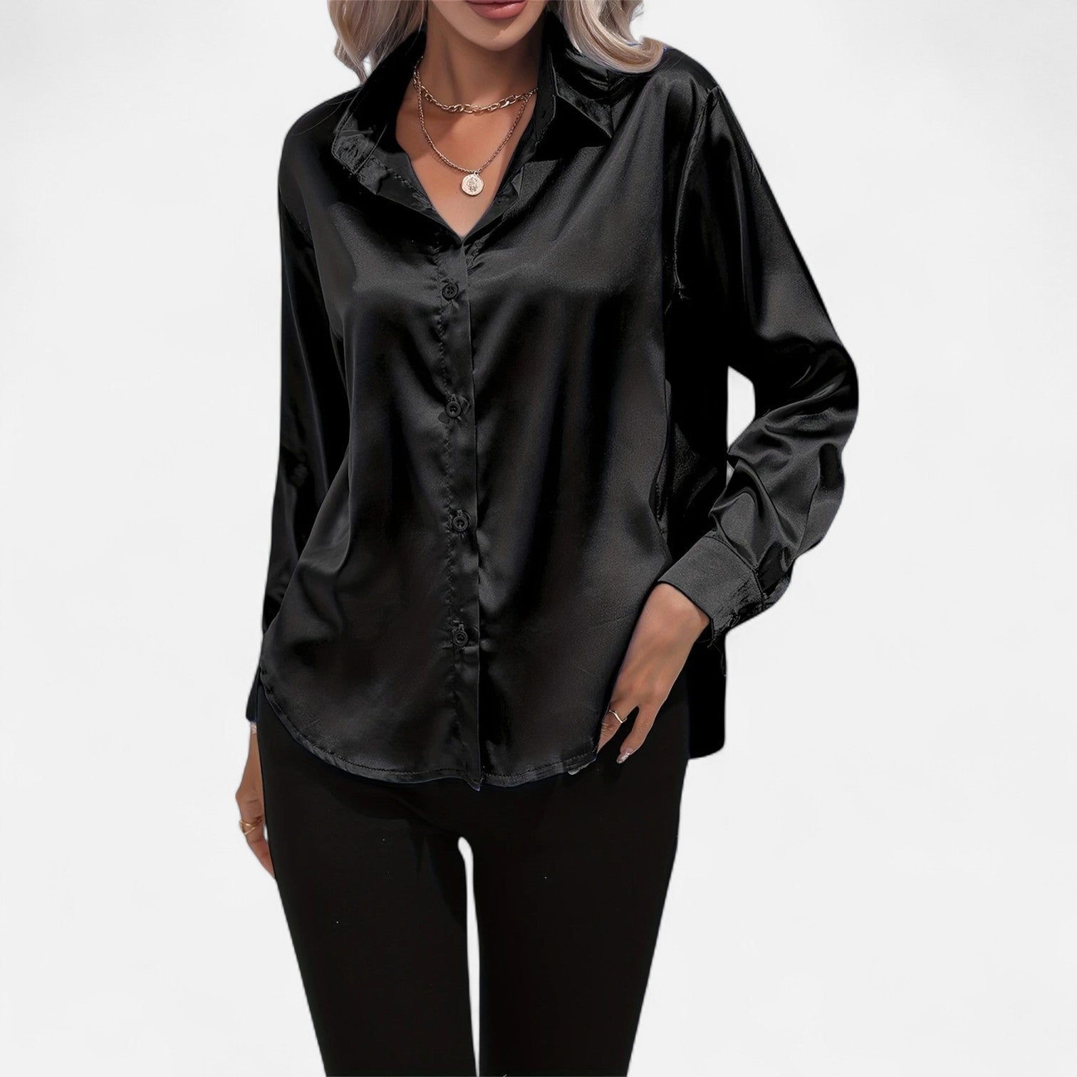 Dorevelle Women's Elegant Satin Shirt with Heritage Collar for a Classic Stylish Look