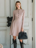 Casual And Versatile Pink Button Midi Dress