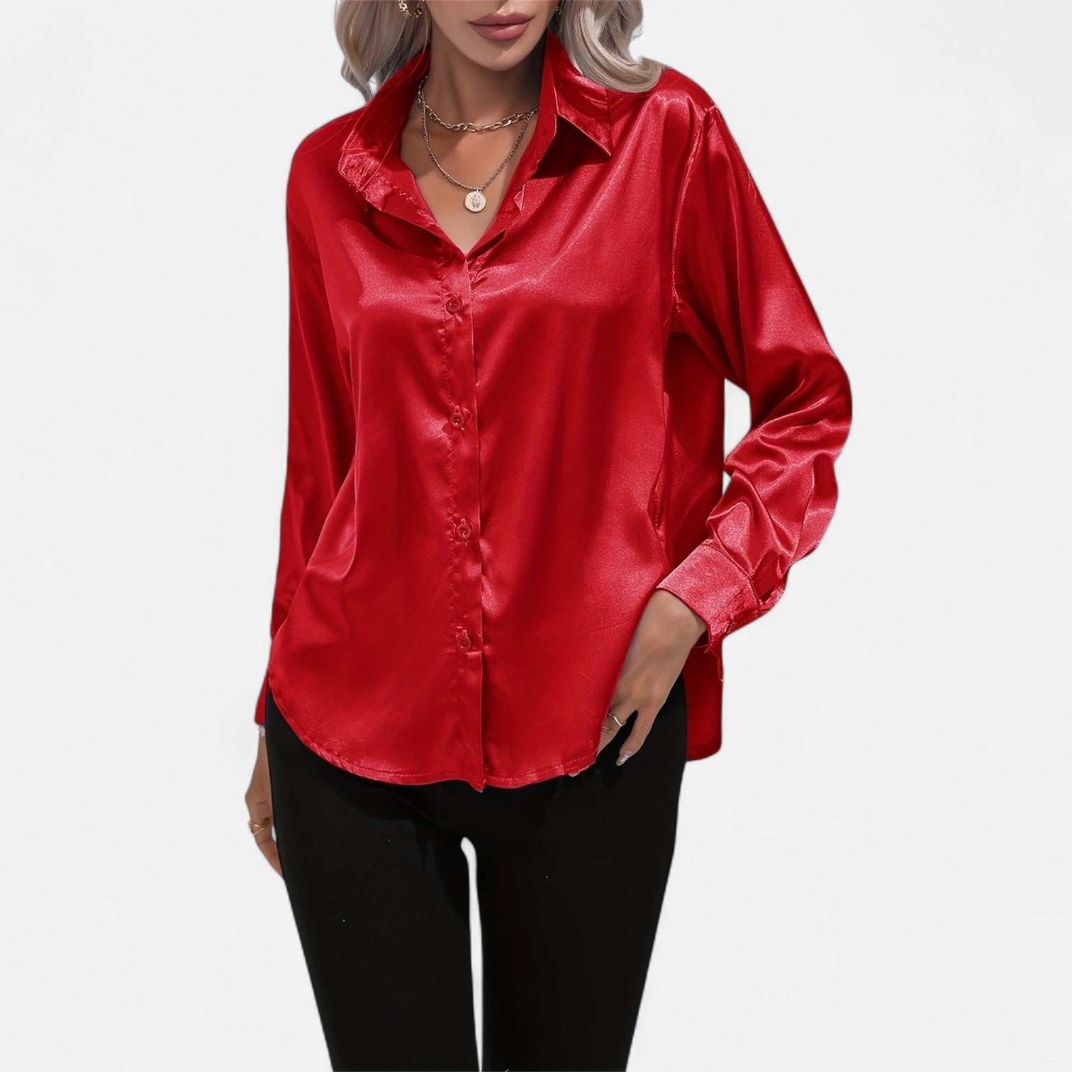 Dorevelle Women's Elegant Satin Shirt with Heritage Collar for a Classic Stylish Look