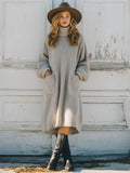 Casual Vintage Gray Turtleneck Knit Midi Dress