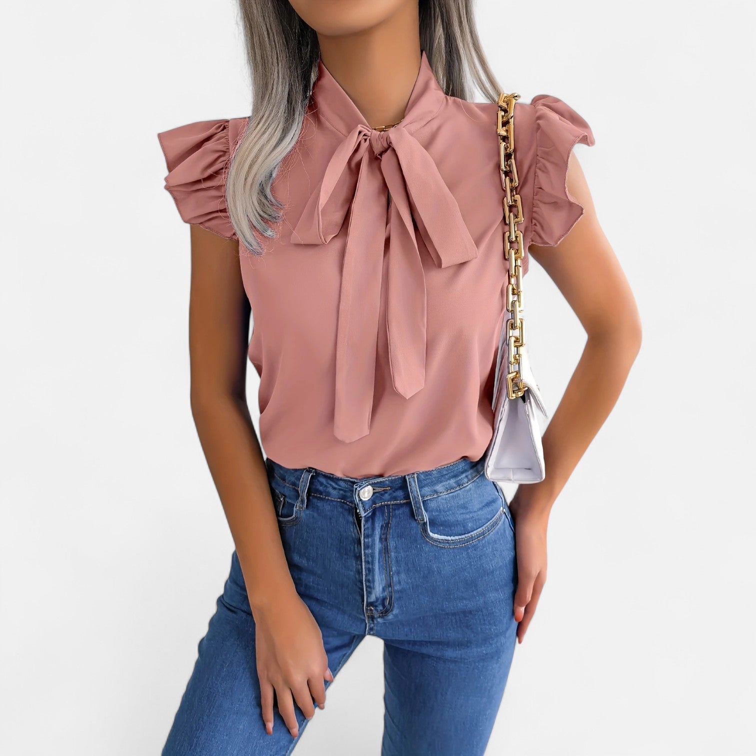 Dorevelle Opaca Collo Donna – Top in Chiffon con Nastrino Senza Maniche
