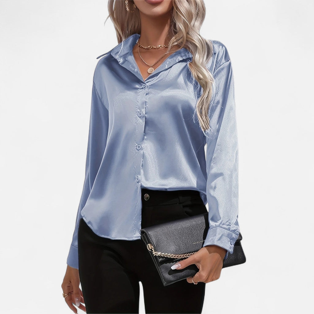 Dorevelle Women's Elegant Satin Shirt with Heritage Collar for a Classic Stylish Look