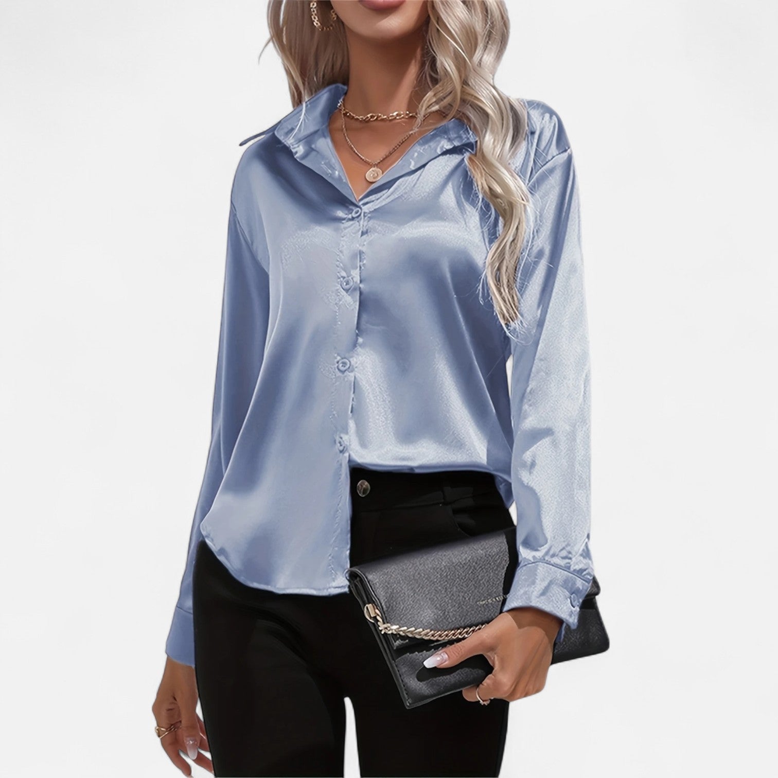 Dorevelle Women's Elegant Satin Shirt with Heritage Collar for a Classic Stylish Look