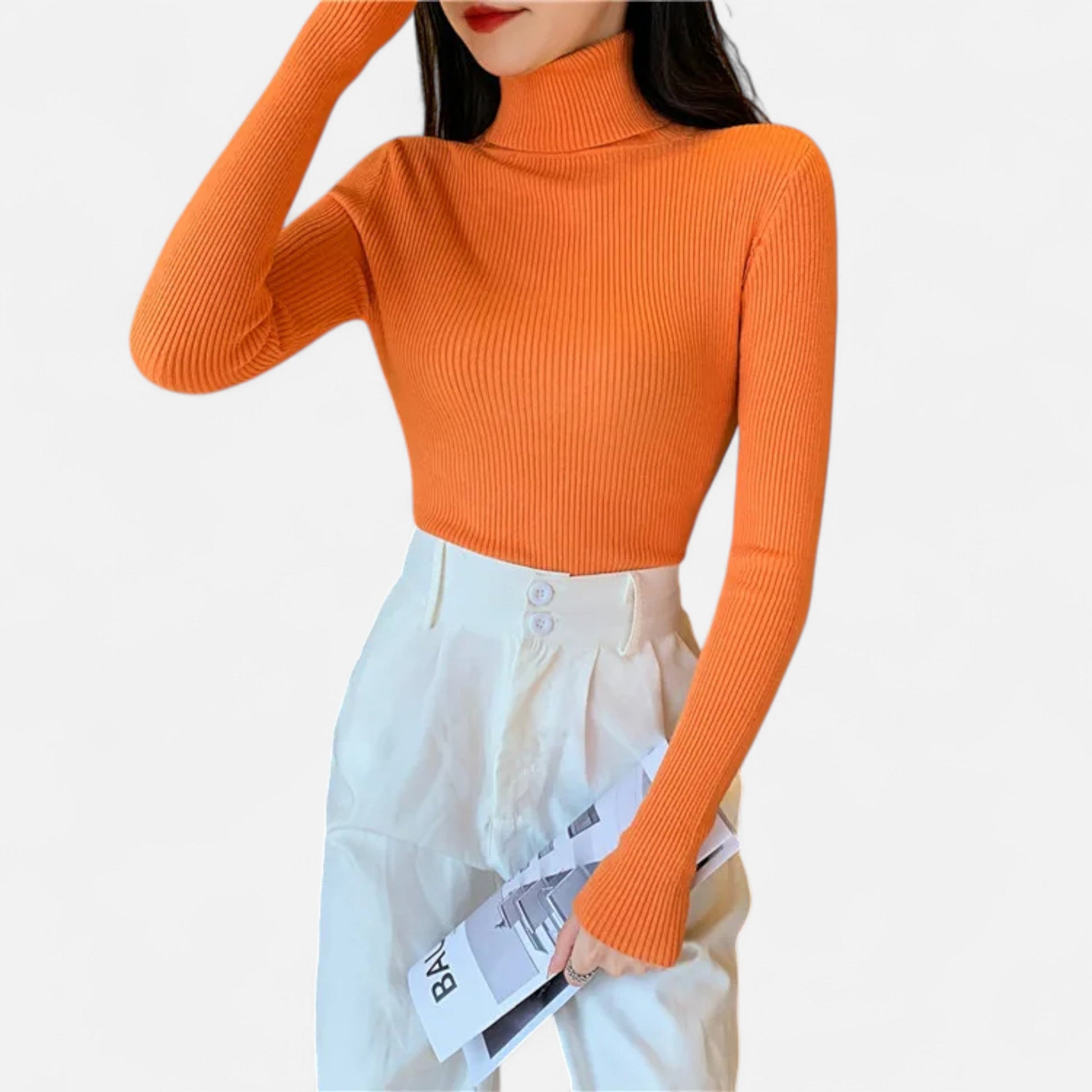 Dorevelle | Women’s Cozy Ribbed Turtleneck – Stylish Foldover Winter Elegance