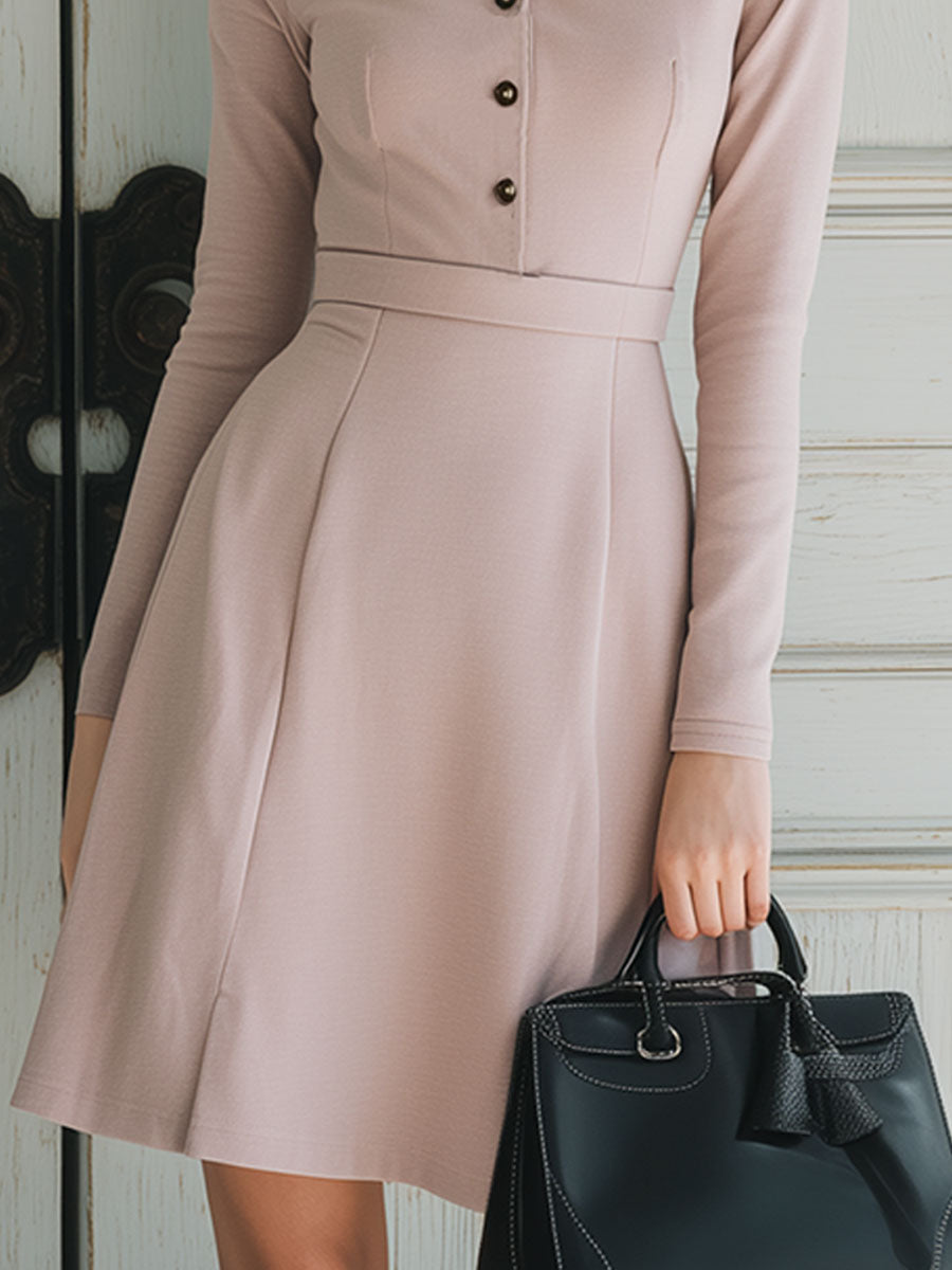 Casual And Versatile Pink Button Midi Dress