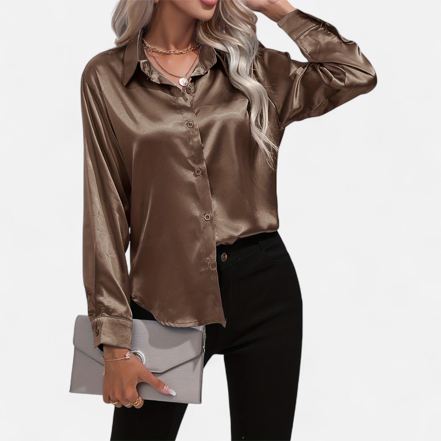 Dorevelle Women's Elegant Satin Shirt with Heritage Collar for a Classic Stylish Look