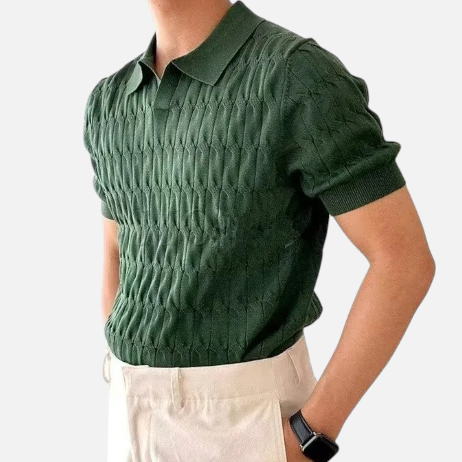 Dorevelle | Herren Strick-Polohemd mit Jacquard-V-Ausschnitt – Elegante Vielseitigkeit