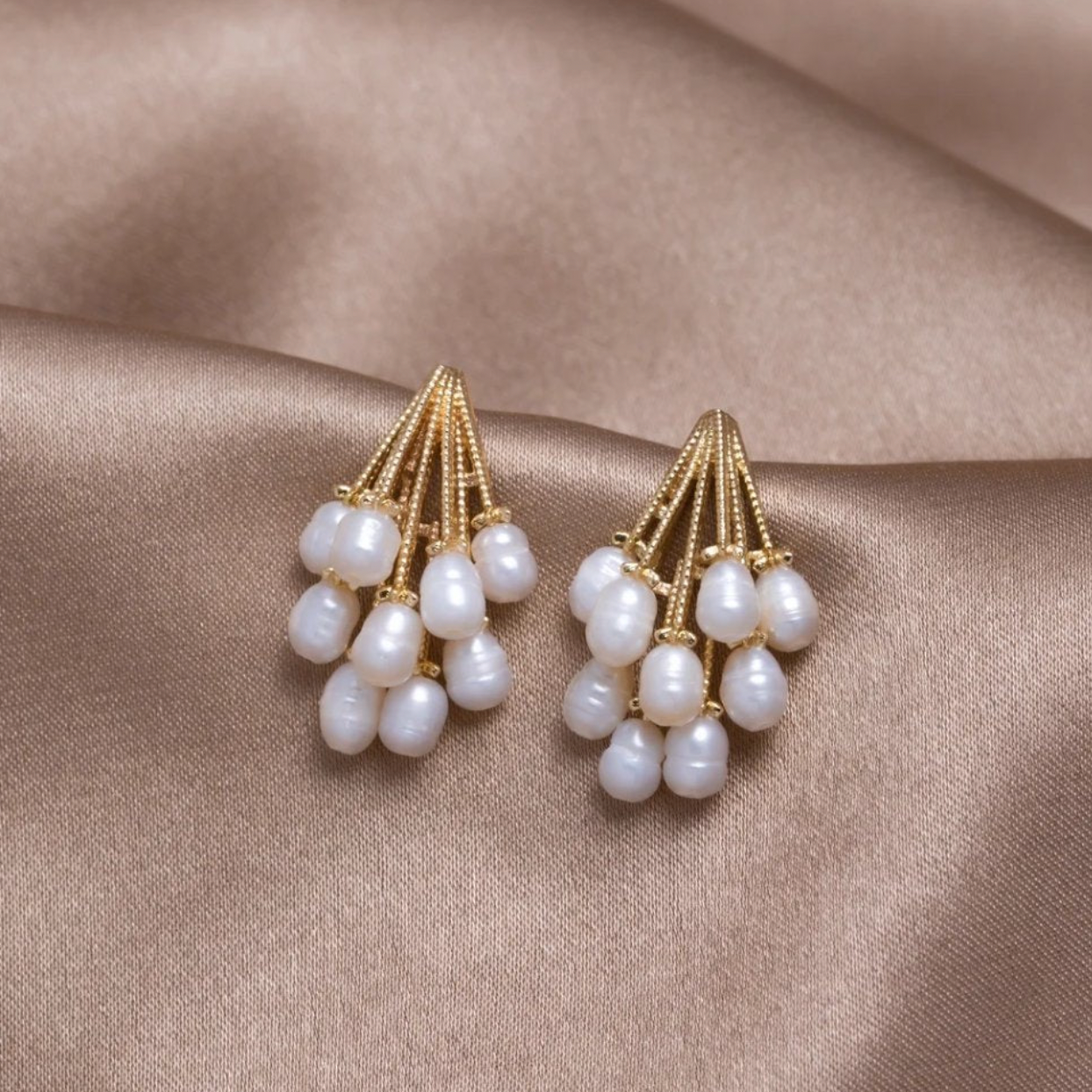 Elegant coral earrings decorated with exquisite freshwater pearls