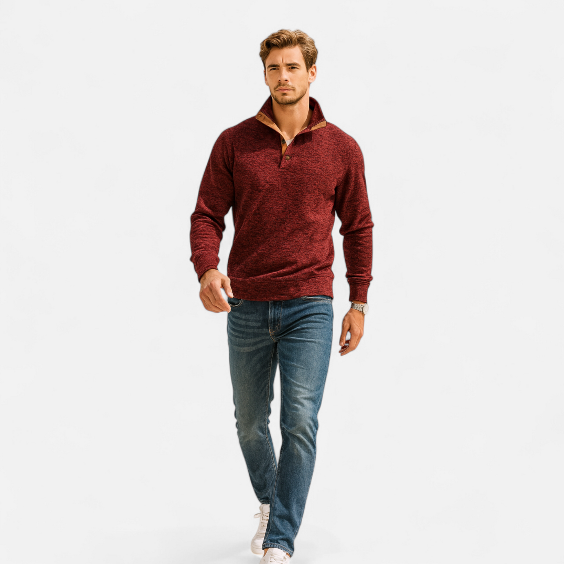 Dorevelle Men’s Knitted Sweater with Stand Collar – Elegant Heritage Style for Timeless Comfort