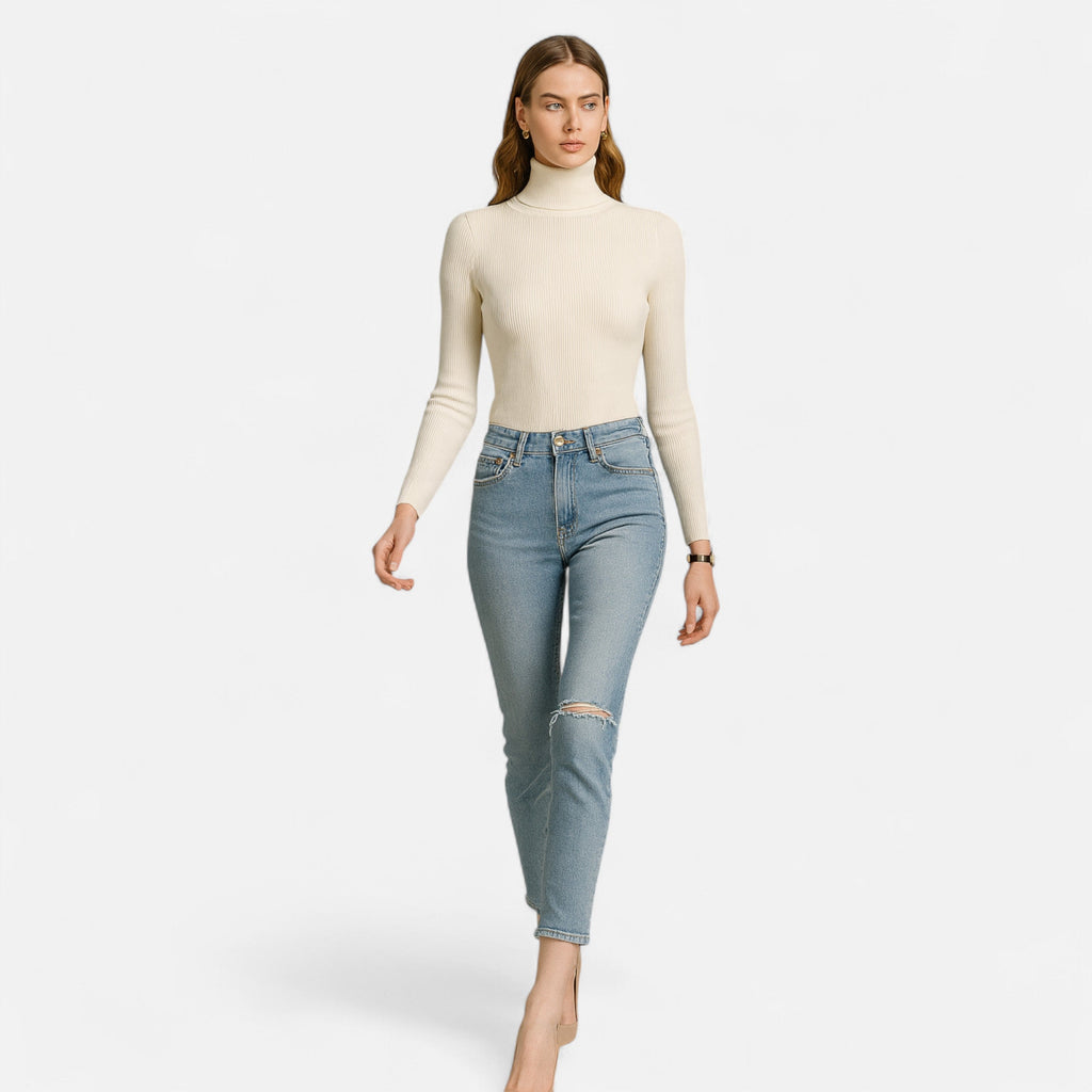 Dorevelle | Women’s Cozy Ribbed Turtleneck – Stylish Foldover Winter Elegance
