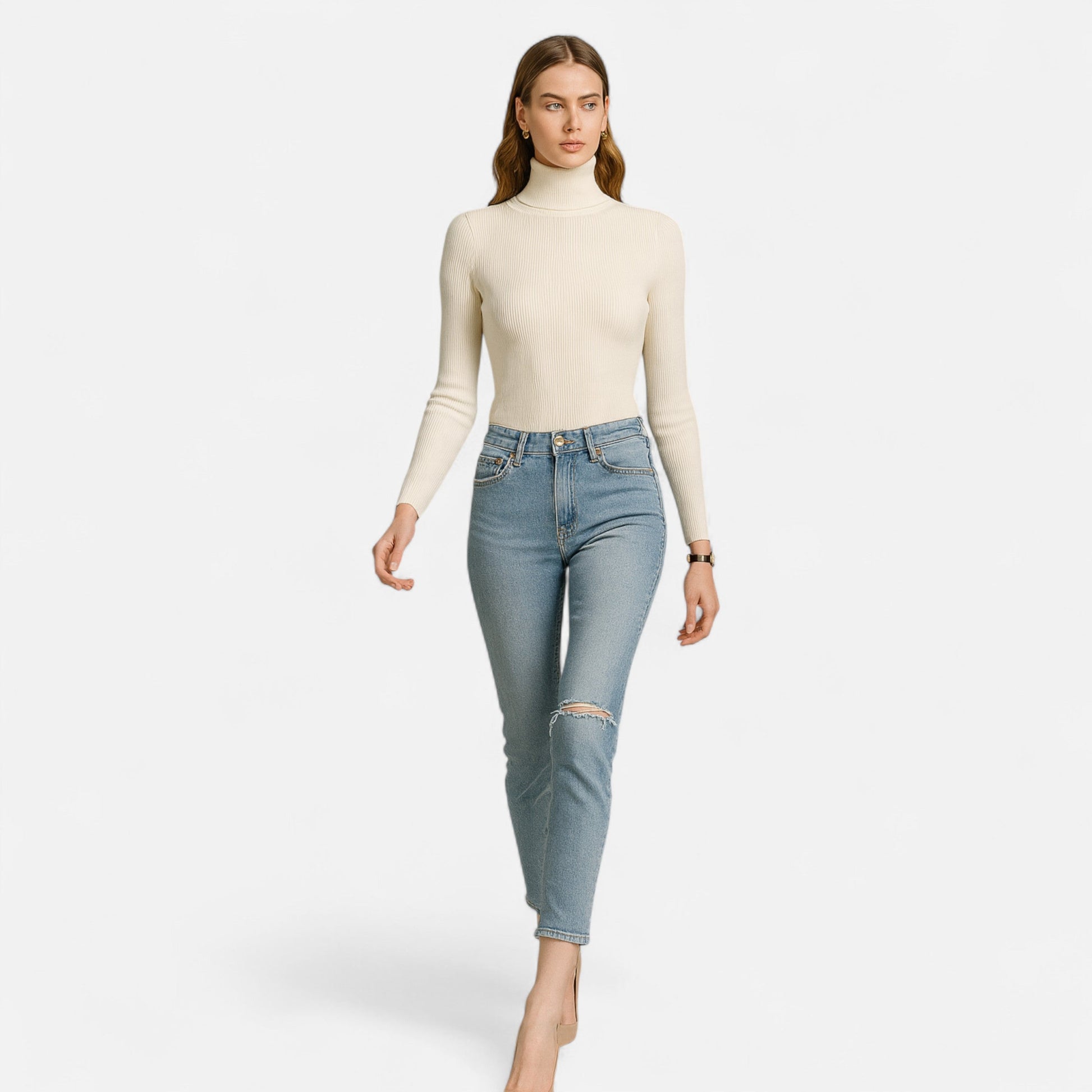 Dorevelle | Women’s Cozy Ribbed Turtleneck – Stylish Foldover Winter Elegance